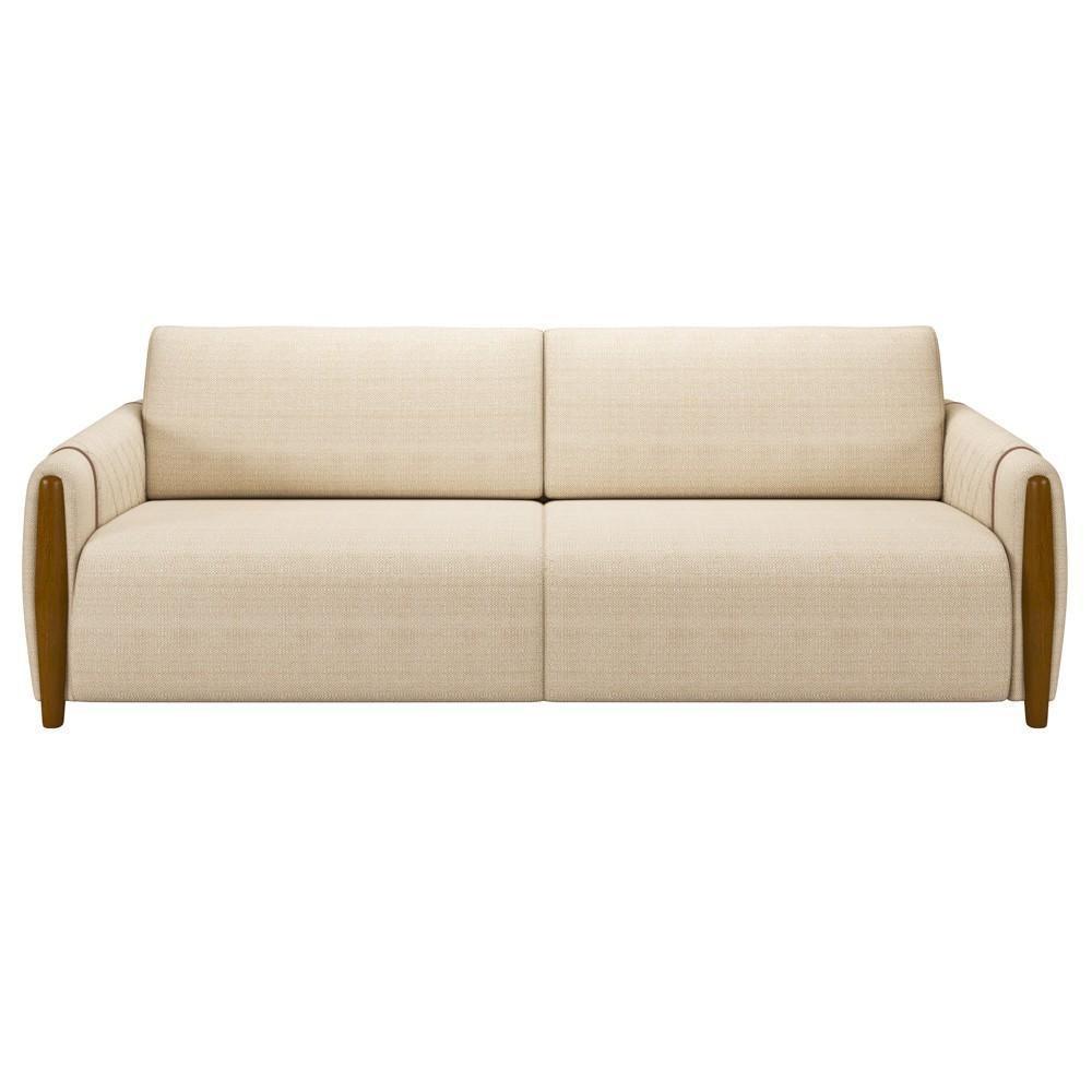 Conjunto Sofá 3 Lugares 223cm E Poltrona 98cm Amaranto M22 Linho Champanhe - Mpozenato - 6