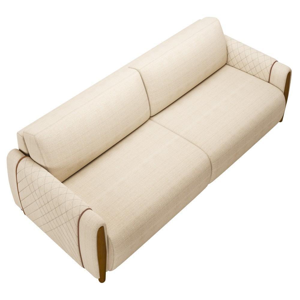 Conjunto Sofá 3 Lugares 223cm E Poltrona 98cm Amaranto M22 Linho Champanhe - Mpozenato - 8