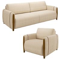 Conjunto Sofá 3 Lugares 223cm E Poltrona 98cm Amaranto M22 Linho Champanhe - Mpozenato - 1