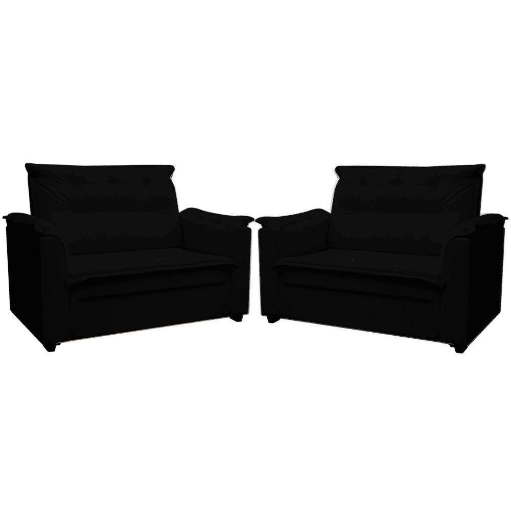 Kit 02 Sofás 2 Lugares Namoradeira Marrocos 1,40m Sala De Tv Estar Recepção Suede Preto Mabe Magazine - 2