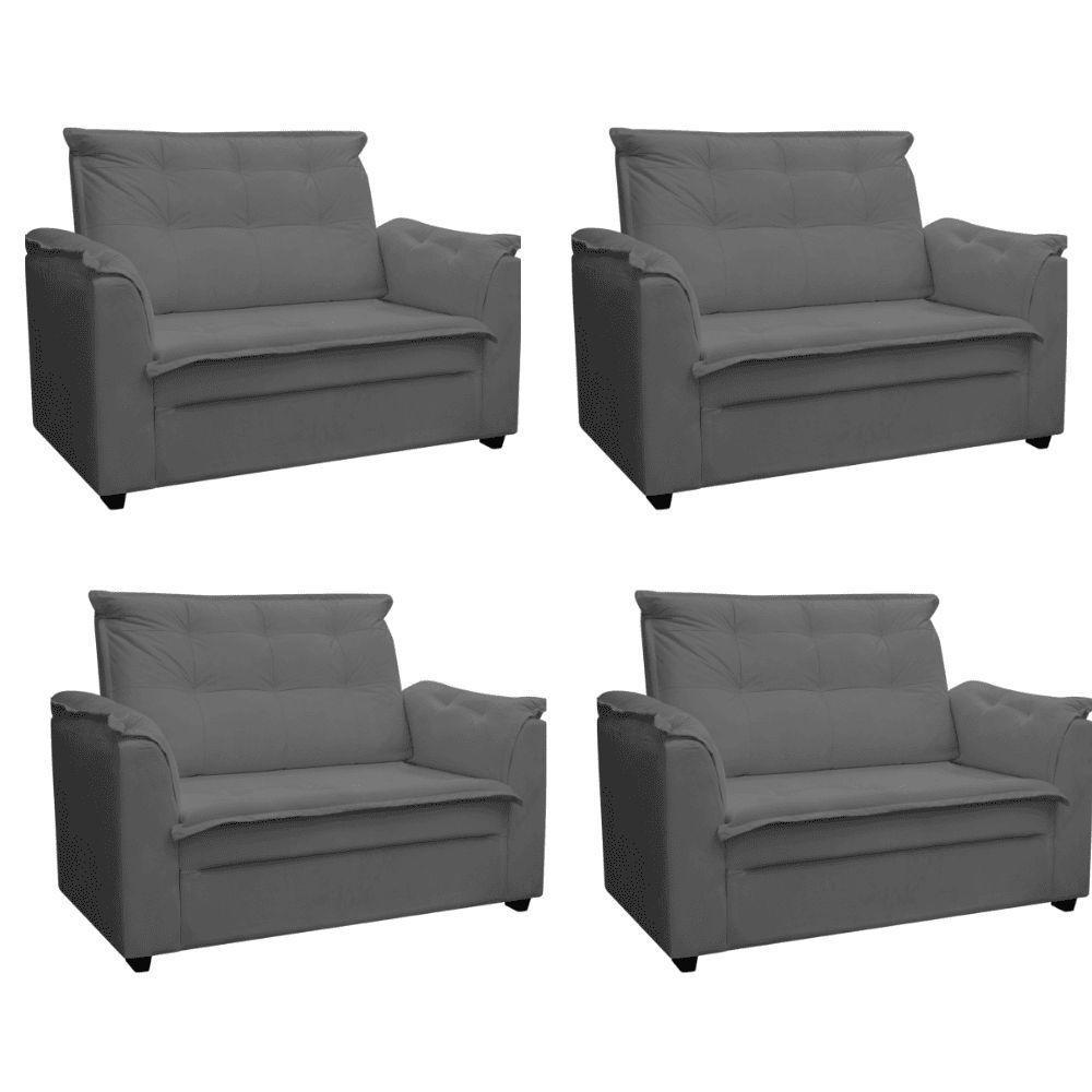 Kit 04 Sofás 2 Lugares Namoradeira Marrocos 1,40m Sala De Tv Estar Recepção Suede Cinza Mabe Magazine - 1
