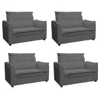 Kit 04 Sofás 2 Lugares Namoradeira Marrocos 1,40m Sala De Tv Estar Recepção Suede Cinza Mabe Magazine - 1