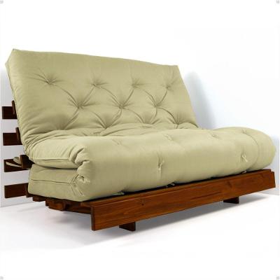 Sofá Cama Casal Futon Tokio Bege Madeira Maciça Cor Imbuia