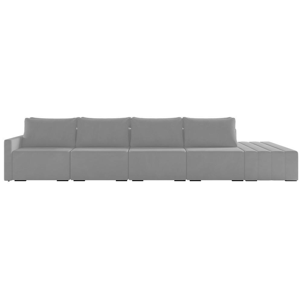 Sofá Ilha Modular Com Puff Para Sala Living 392cm Georgia K04 Veludo Cinza - Mpozenato - 7