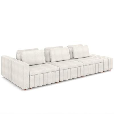 Sofá Ilha E Puff Sala Living 365cm Siesta M22 Boucle Bege Claro - Mpozenato