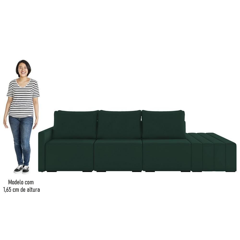 Sofá Ilha Modular Com Puff Para Sala Living 342cm Georgia K04 Veludo Verde - Mpozenato - 5
