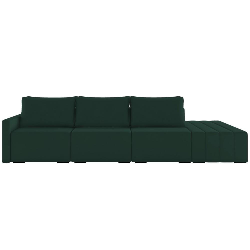 Sofá Ilha Modular Com Puff Para Sala Living 342cm Georgia K04 Veludo Verde - Mpozenato - 7