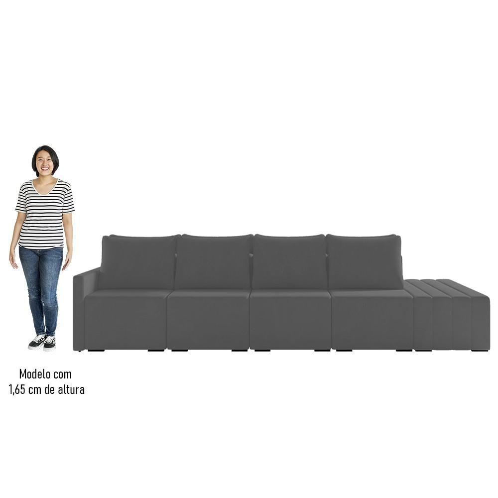 Sofá Ilha Modular Com Puff Para Sala Living 432cm Georgia K04 Veludo Cinza Escuro - Mpozenato - 5