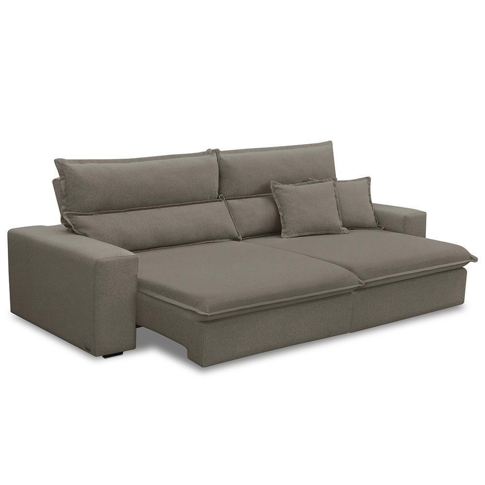 Sofá Retrátil Reclinável Para Sala 3 Lugares 250cm Senzi F04 Veludo Marrom Claro - Lyam Decor - 5