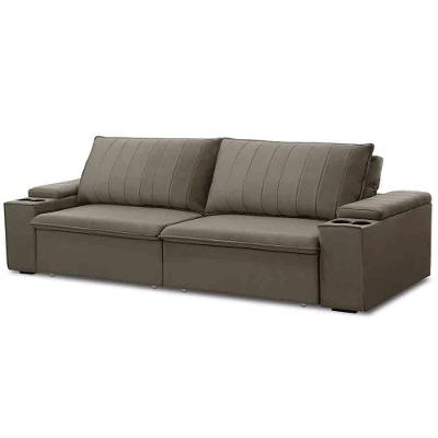 Sofá Retrátil Reclinável 3 Lugares 245cm Baluart F05 Veludo Castor - Mpozenato
