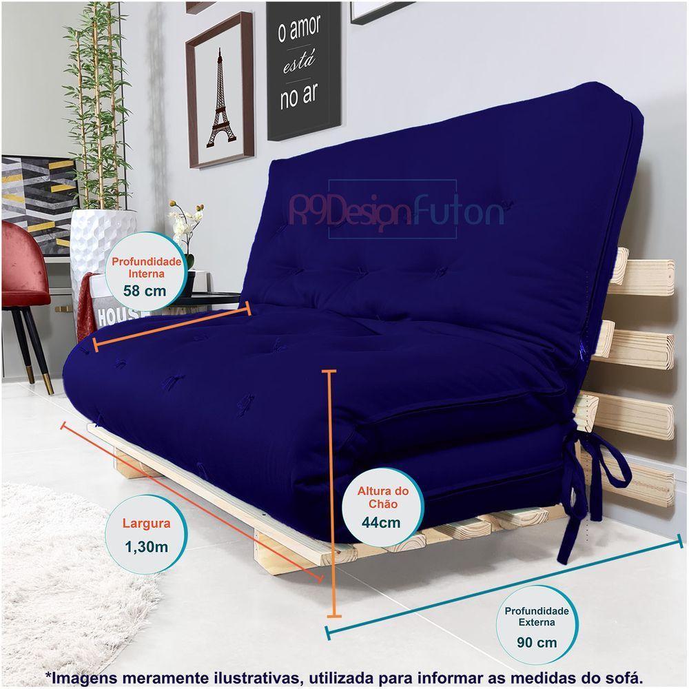 Sofa Cama Casal Futon Oriental Azul Royal Acquablock Com Madeira Maciça - 5