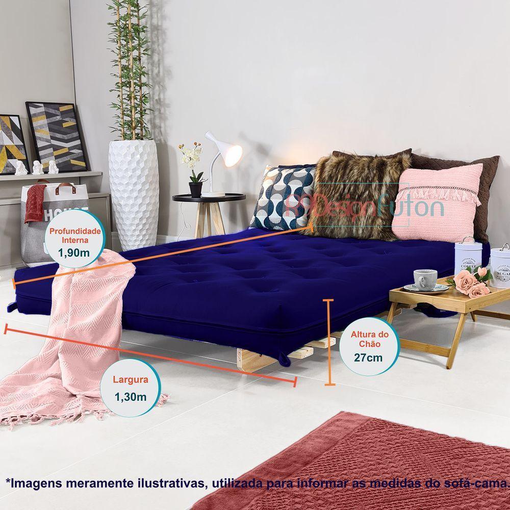 Sofa Cama Casal Futon Oriental Azul Royal Acquablock Com Madeira Maciça - 8