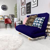 Sofa Cama Casal Futon Oriental Azul Royal Acquablock Com Madeira Maciça - 3