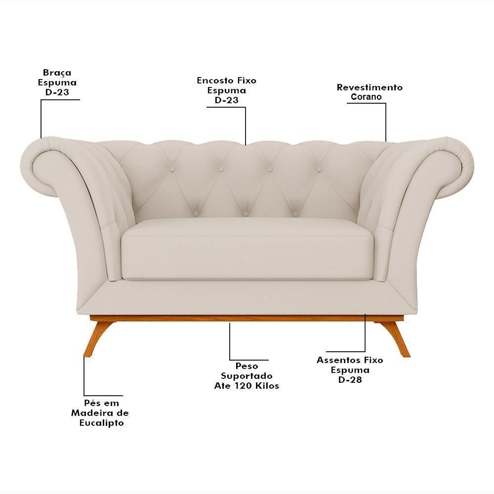 Sofá Para Sala De Estar 150cm 1 Lugar Base Madeira Império C-26 Corano Bege - Domi - 2