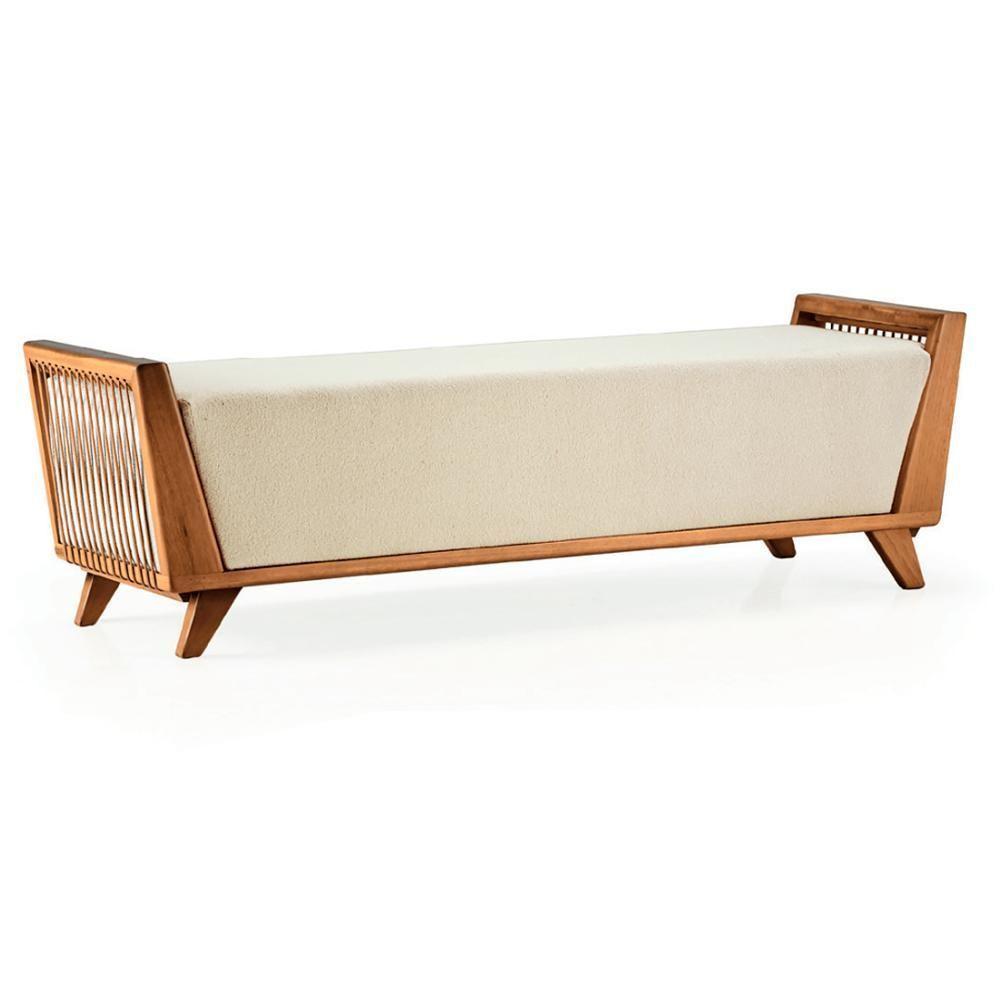Banco Odara Ozki 160 Cm Madeira Eucalipto Cedro Tecido Bege Corda Redonda Rami - 5