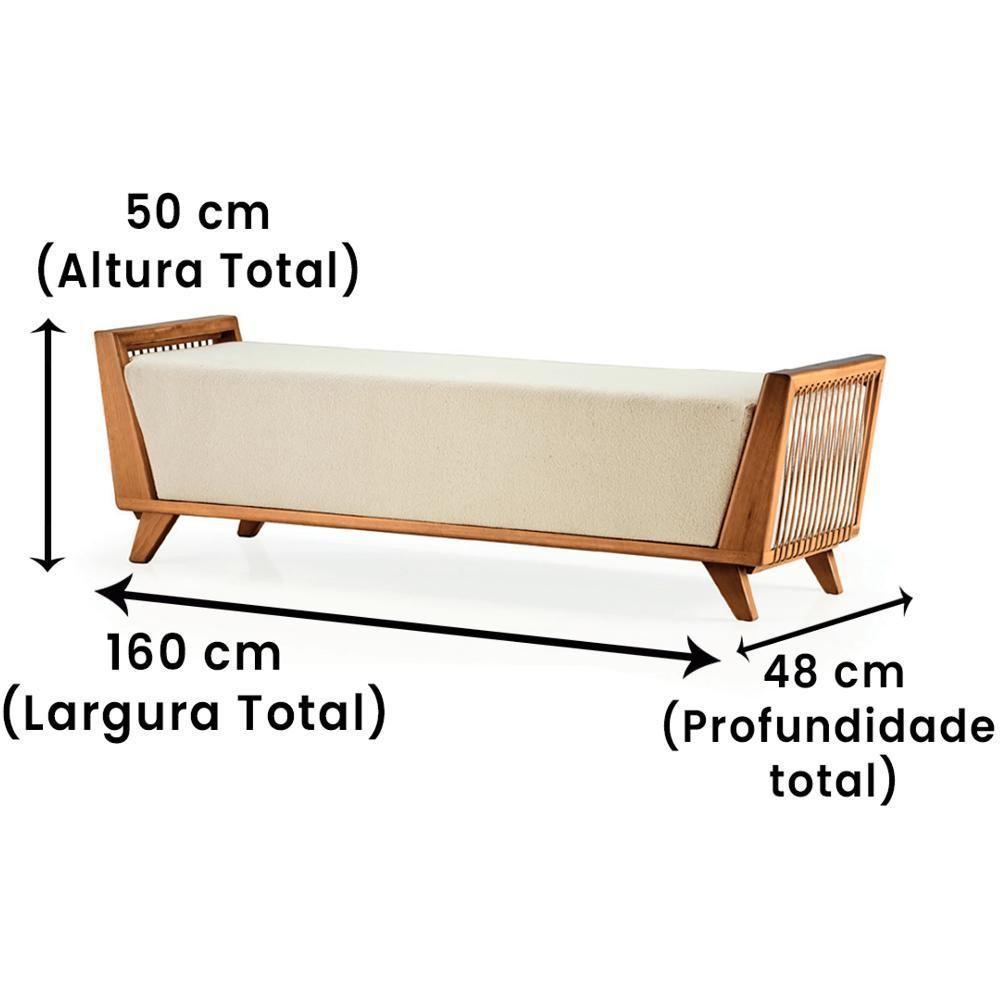 Banco Odara Ozki 160 Cm Madeira Eucalipto Cedro Tecido Bege Corda Redonda Rami - 6