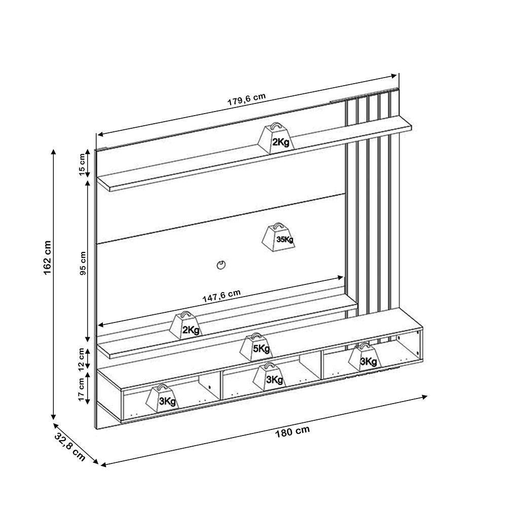 Painel Para Tv 70 Pol Com Bancada Suspensa 180cm Will C04 Noce Milano Preto Fosco - Lyam Decor - 5
