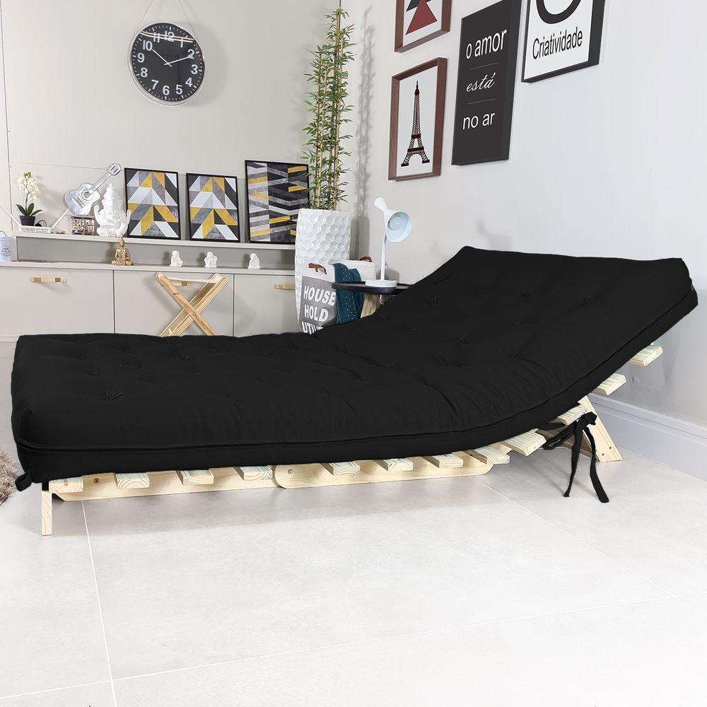 Sofa Cama Casal Futon Oriental Preto Acquablock Com Madeira Maciça - 4