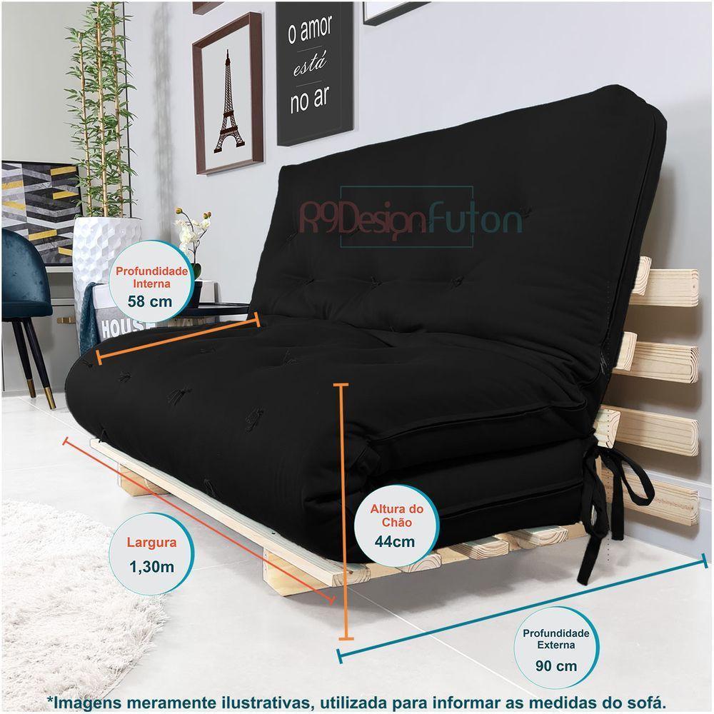 Sofa Cama Casal Futon Oriental Preto Acquablock Com Madeira Maciça - 7