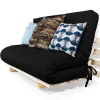 Sofa Cama Casal Futon Oriental Preto Acquablock Com Madeira Maciça - 1
