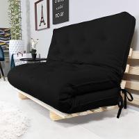 Sofa Cama Casal Futon Oriental Preto Acquablock Com Madeira Maciça - 6