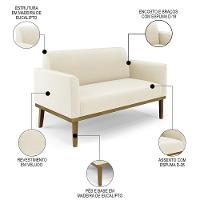 Sofá Namoradeira E 2 Poltronas Base Madeira Castanho Maressa Veludo Bege - Ibiza