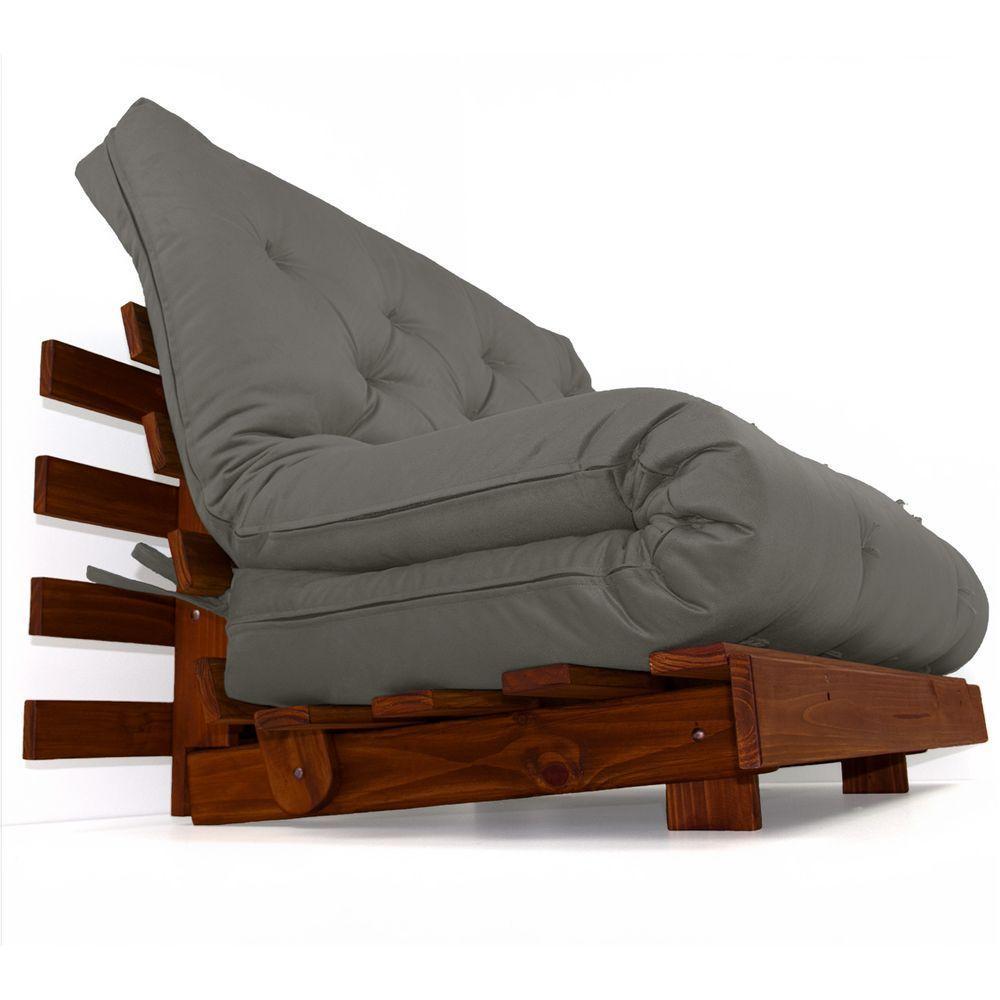 Sofá Cama Casal Futon Tokio Cinza Madeira Maciça Cor Imbuia - 2