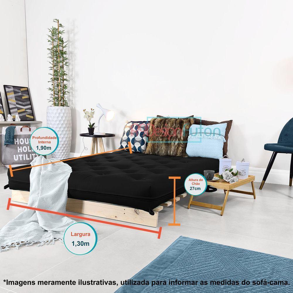 Futon Casal Tokio Sofa Cama Preto Acquablock Com Madeira Maciça - 2
