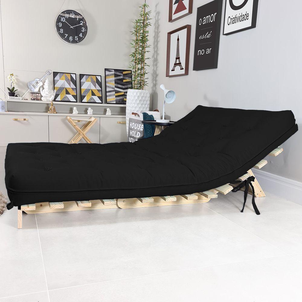 Futon Casal Tokio Sofa Cama Preto Acquablock Com Madeira Maciça - 5