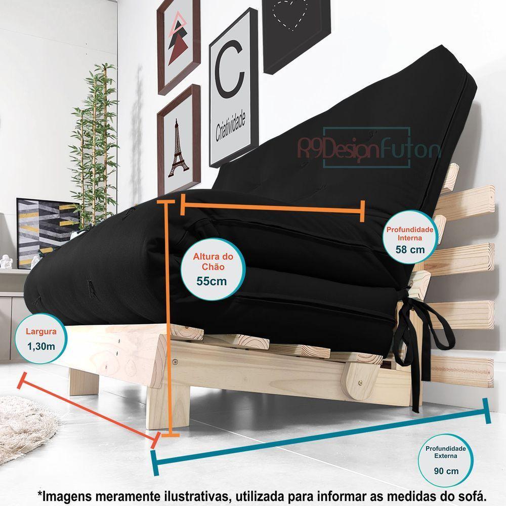 Futon Casal Tokio Sofa Cama Preto Acquablock Com Madeira Maciça - 7