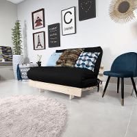 Futon Casal Tokio Sofa Cama Preto Acquablock Com Madeira Maciça - 6