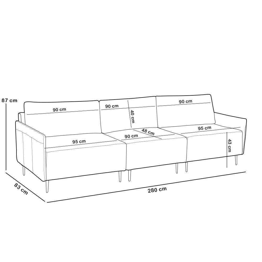 Sofá 3 Lugares Para Sala Living 280cm Yves F04 Linho Tramado Creme - Lyam Decor - 5