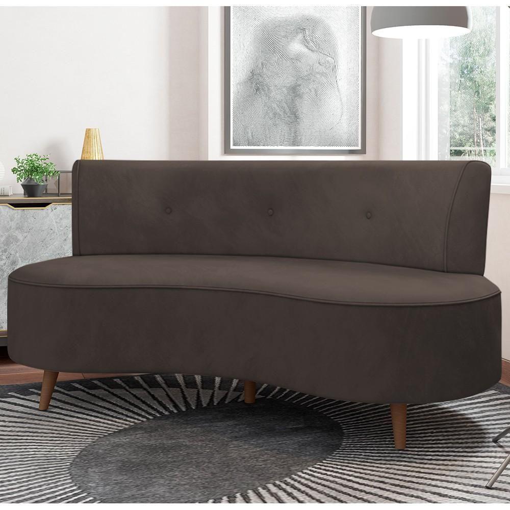 Sofá 2 Lugares Para Sala Living 135cm Pés Palito Korah K04 Veludo Marrom - Mpozenato - 2