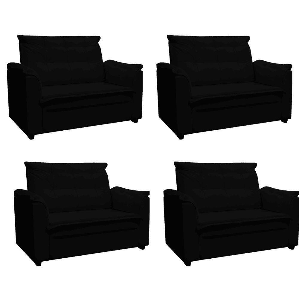 Kit 04 Sofás 2 Lugares Namoradeira Marrocos 1,40m Sala De Tv Estar Recepção Suede Preto Mabe Magazine - 1