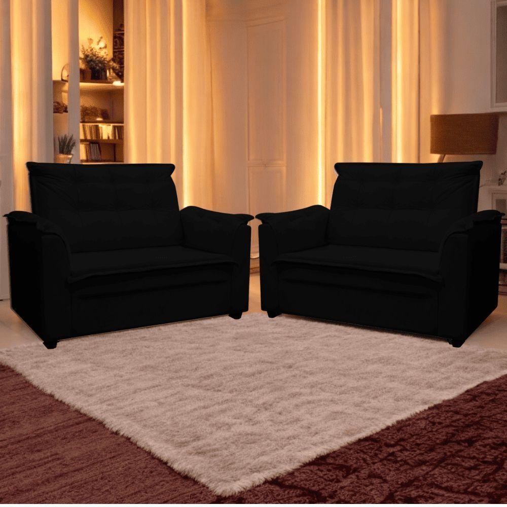 Kit 04 Sofás 2 Lugares Namoradeira Marrocos 1,40m Sala De Tv Estar Recepção Suede Preto Mabe Magazine - 2