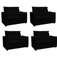 Kit 04 Sofás 2 Lugares Namoradeira Marrocos 1,40m Sala De Tv Estar Recepção Suede Preto Mabe Magazine - 1