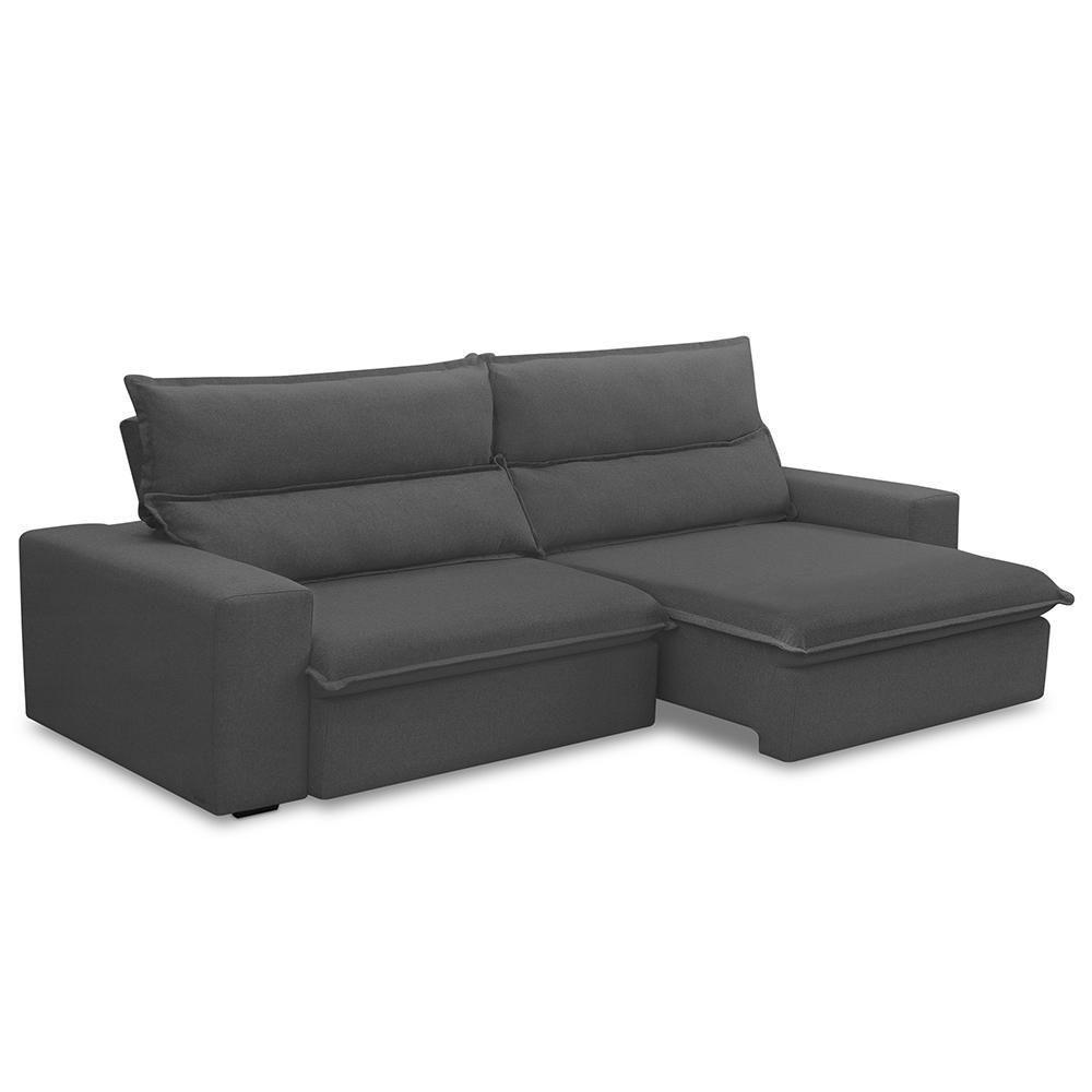 Sofá Retrátil Reclinável Para Sala 3 Lugares 210cm Senzi F04 Veludo Cinza Escuro - Lyam Decor - 1