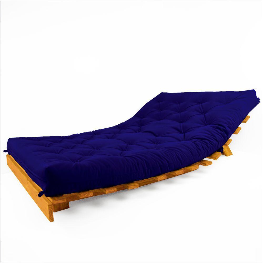 Sofá Cama Casal Futon Tokio Azul Royal Acquablock Madeira Maciça Cor Mel - 5