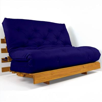 Sofá Cama Casal Futon Tokio Azul Royal Acquablock Madeira Maciça Cor Mel