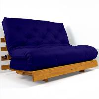 Sofá Cama Casal Futon Tokio Azul Royal Acquablock Madeira Maciça Cor Mel - 1