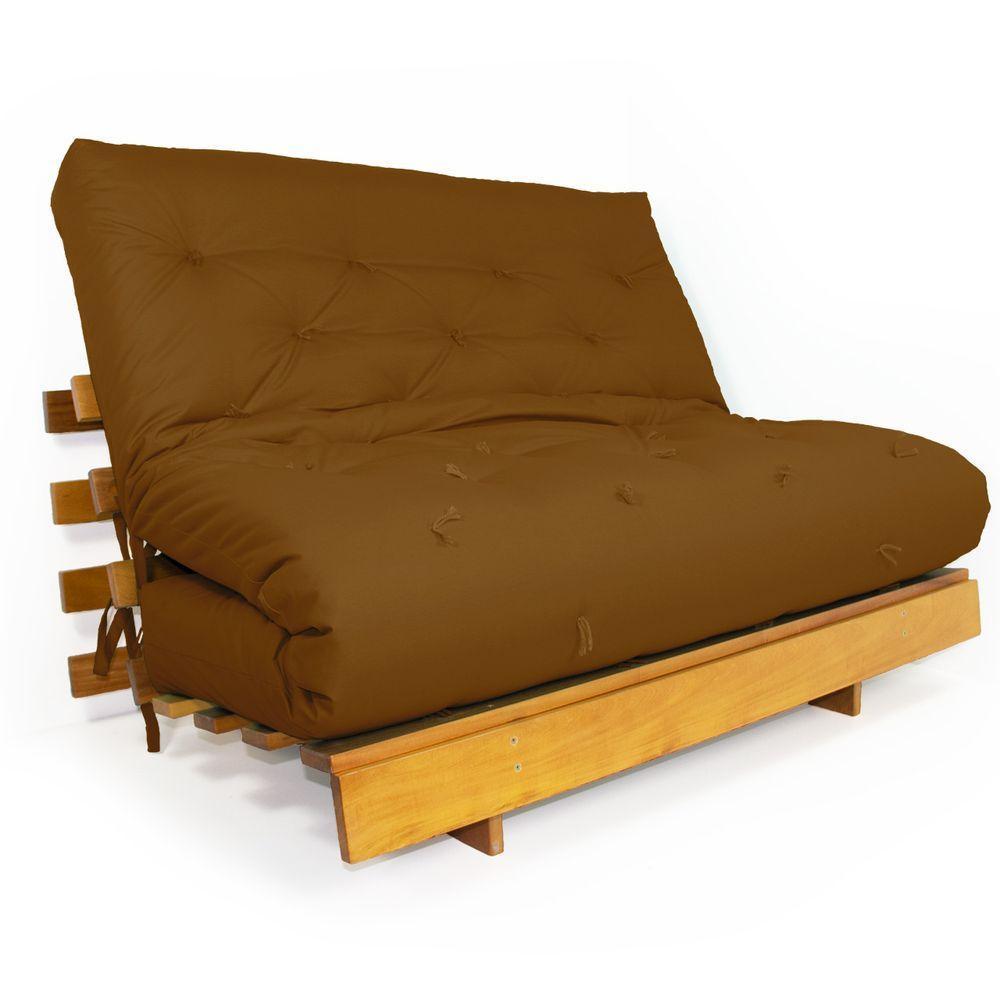 Sofá Cama Casal Futon Tokio Caramelo Madeira Maciça Grapia Cor Natural - 1