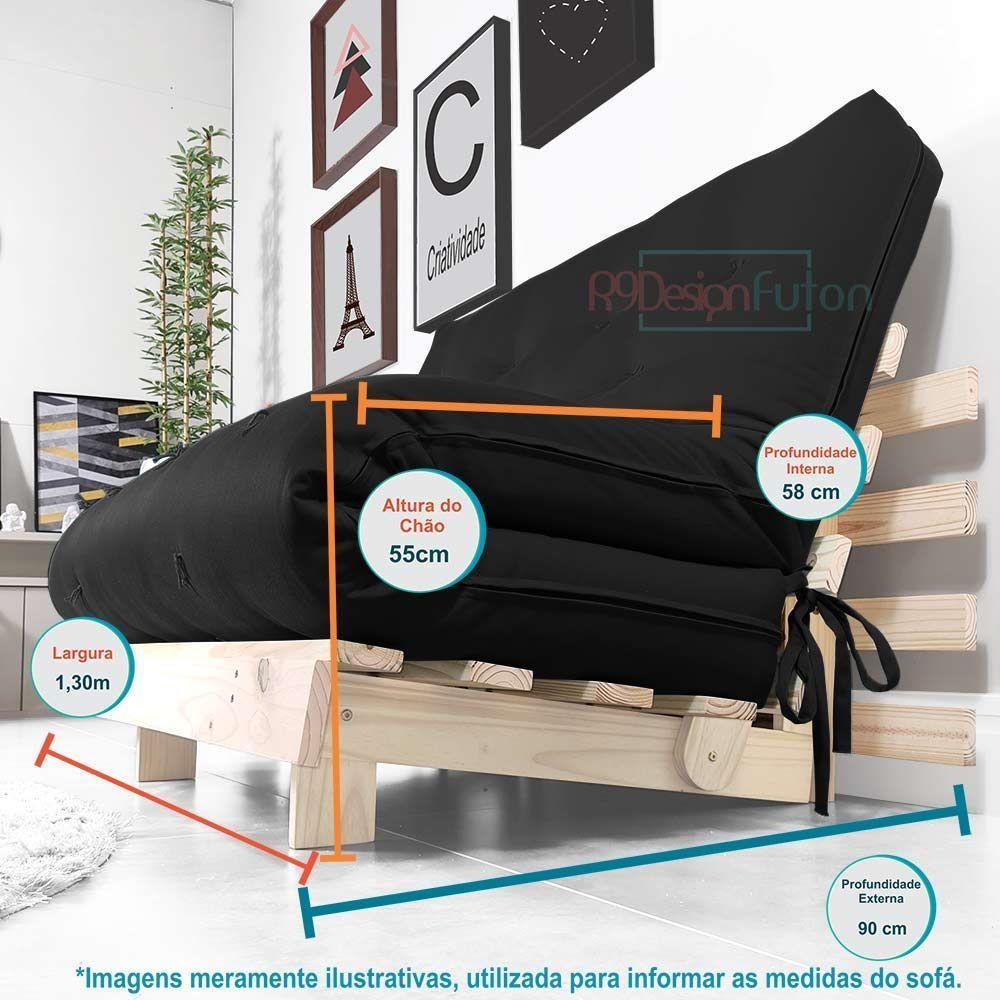 Futon Casal Tokio Sofa Cama Preto Com Madeira Maciça - 8