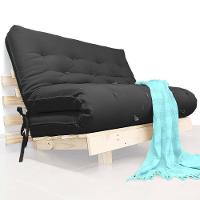 Futon Casal Tokio Sofa Cama Preto Com Madeira Maciça - 1