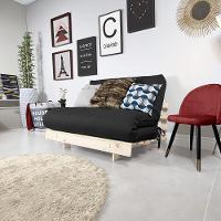 Futon Casal Tokio Sofa Cama Preto Com Madeira Maciça - 6