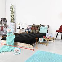 Futon Casal Tokio Sofa Cama Preto Com Madeira Maciça - 7