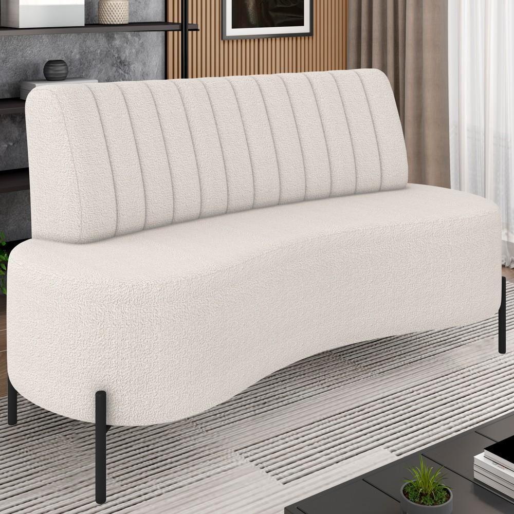 Sofá 2 Lugares 135cm Pés Aço Preto Tamar K04 Bouclê Bege - Mpozenato - 2