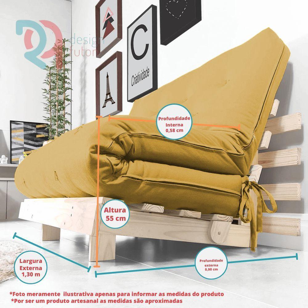 Futon Casal Tokio Sofa Cama Amarelo Acquablock Com Madeira Maciça - 4