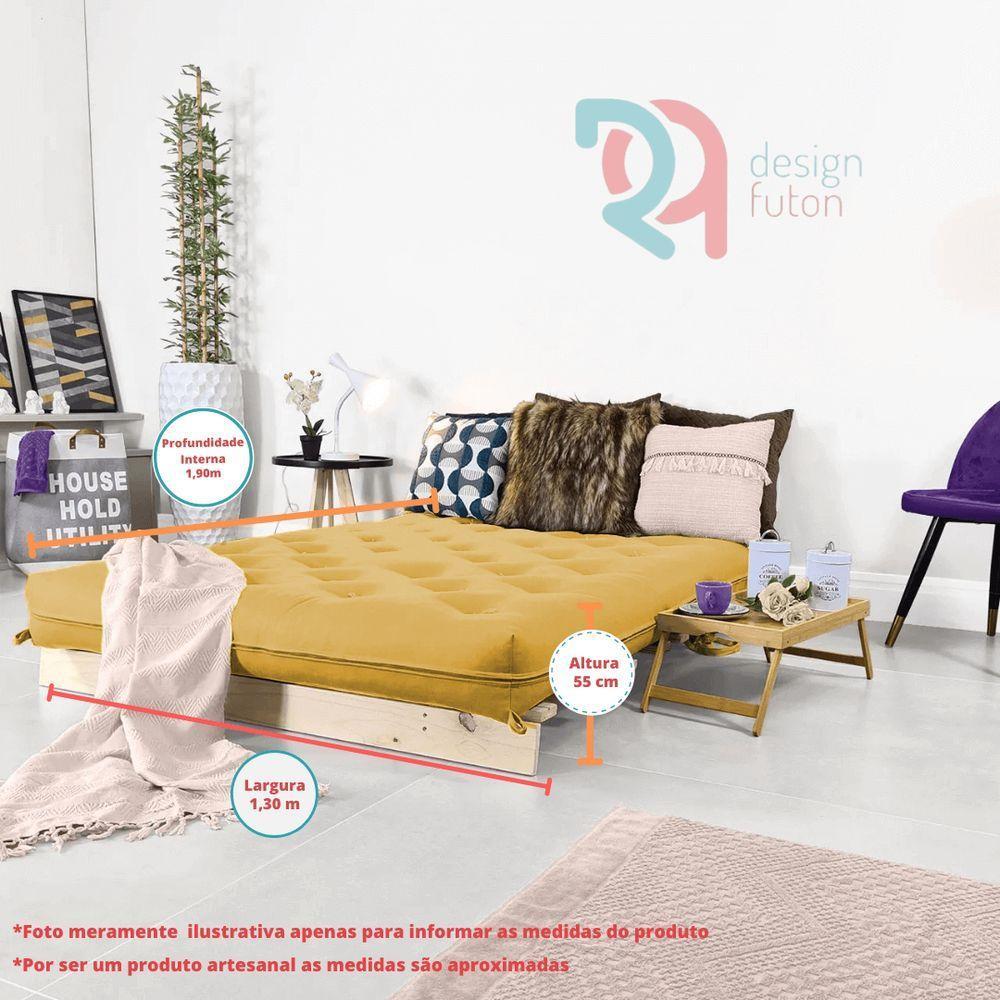 Futon Casal Tokio Sofa Cama Amarelo Acquablock Com Madeira Maciça - 7