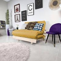 Futon Casal Tokio Sofa Cama Amarelo Acquablock Com Madeira Maciça - 1