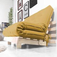Futon Casal Tokio Sofa Cama Amarelo Acquablock Com Madeira Maciça - 6